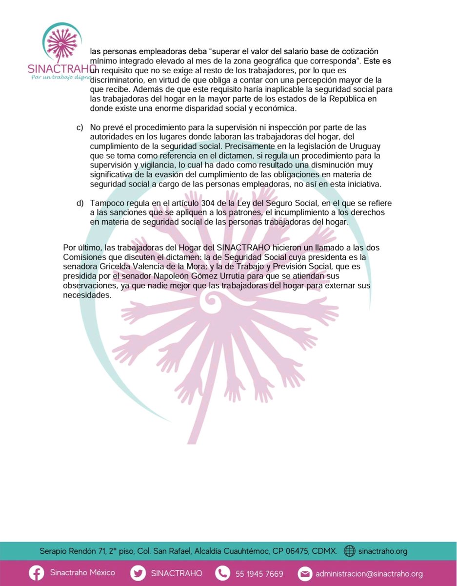 SINACTRAHO's tweet photo. Dejamos aquí lo que consideramos debe revisarse y cambiarse en el Dictamen que está por votarse el día de hoy para reformar la Ley del Seguro Social. Se trata de cuatro observaciones que nos parecen fundamentales. 

@NGomezUrrutiaMX @SenGriceldaVal @MaluMicher @Pat_MercadoC https://t.co/k7RAzOizcr