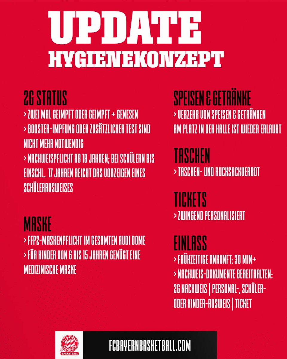 FCBBasketball's tweet photo. Alle Infos zu den Hygieneregeln im @AudiDome für heute findet Ihr hier noch einmal auf einen Blick!
#FCBB #WeBallTogether #Euroleague #BAYCSK https://t.co/qe0itNDK5q