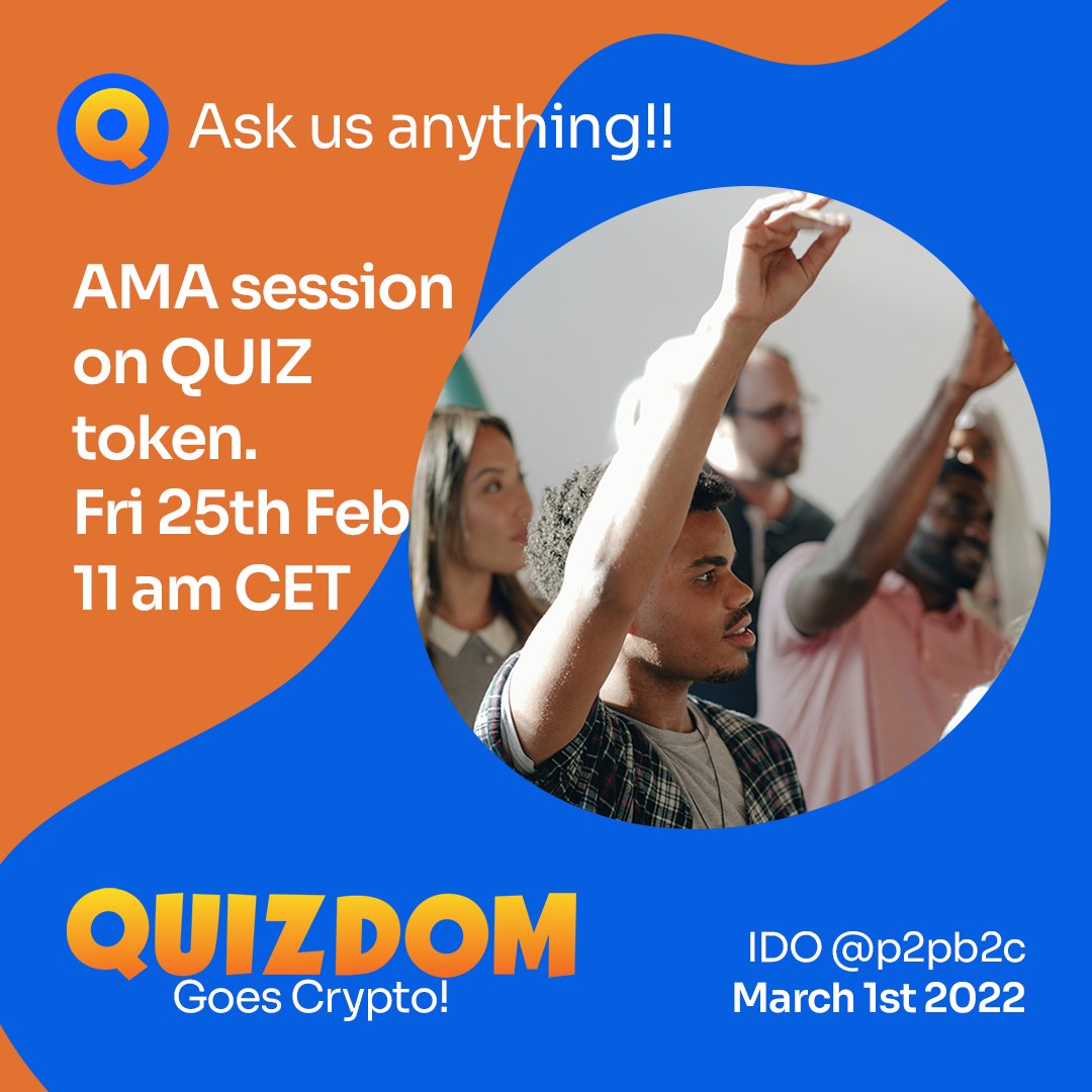 QuizdomGreece's tweet photo. Quizdom's QUIZ token IDO coming soon to p2pb2b. Want to know more? Join us for a live AMA session @ https://t.co/bwrvJ9mKh6 . 11am CET on Friday 25th February.
#AMA #P2pb2b #Quizdom #Play2Earn #Polygon #IDO https://t.co/Fir22tfXHI