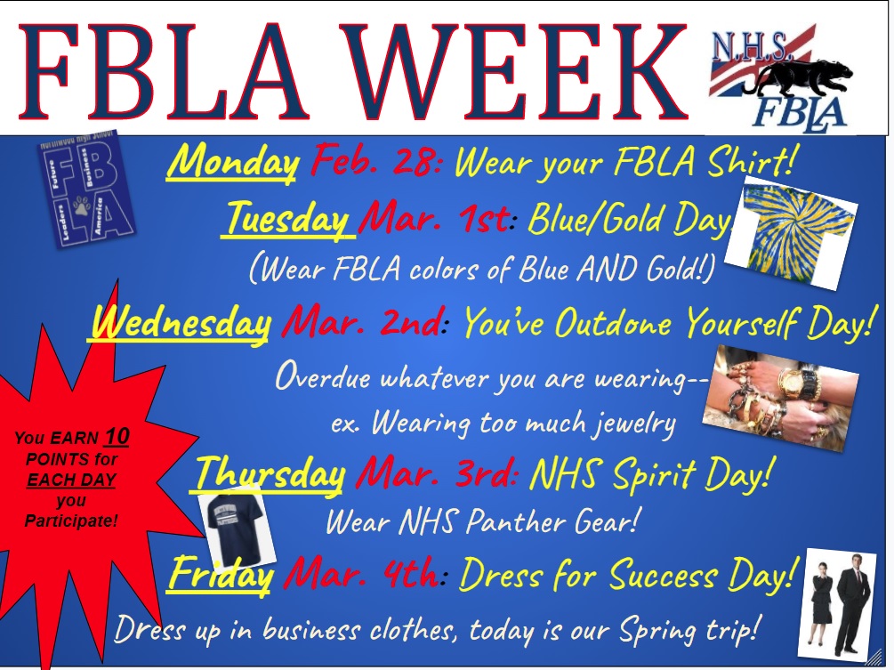 FBLANHS's tweet photo. Don't forget that we are celebrating FBLA next week!  Please participate to earn points towards Dollywood! https://t.co/XZWHkhzewi
