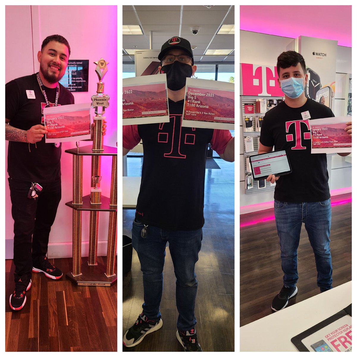 The most fun part of my job is recognizing our partners for all the hard work they do on the front lines. Here are your #1 #2 &amp; #3 Big 5 T-Mobile TPR Stores for T100 Arizona from January! <a href="/WirelessVision/">Wireless Vision</a> #PhoenixWest #Recognition <a href="/ScottMcCarthyAZ/">Scott McCarthy</a> <a href="/rwashley1/">Rob Ashley</a> @DillonHembree