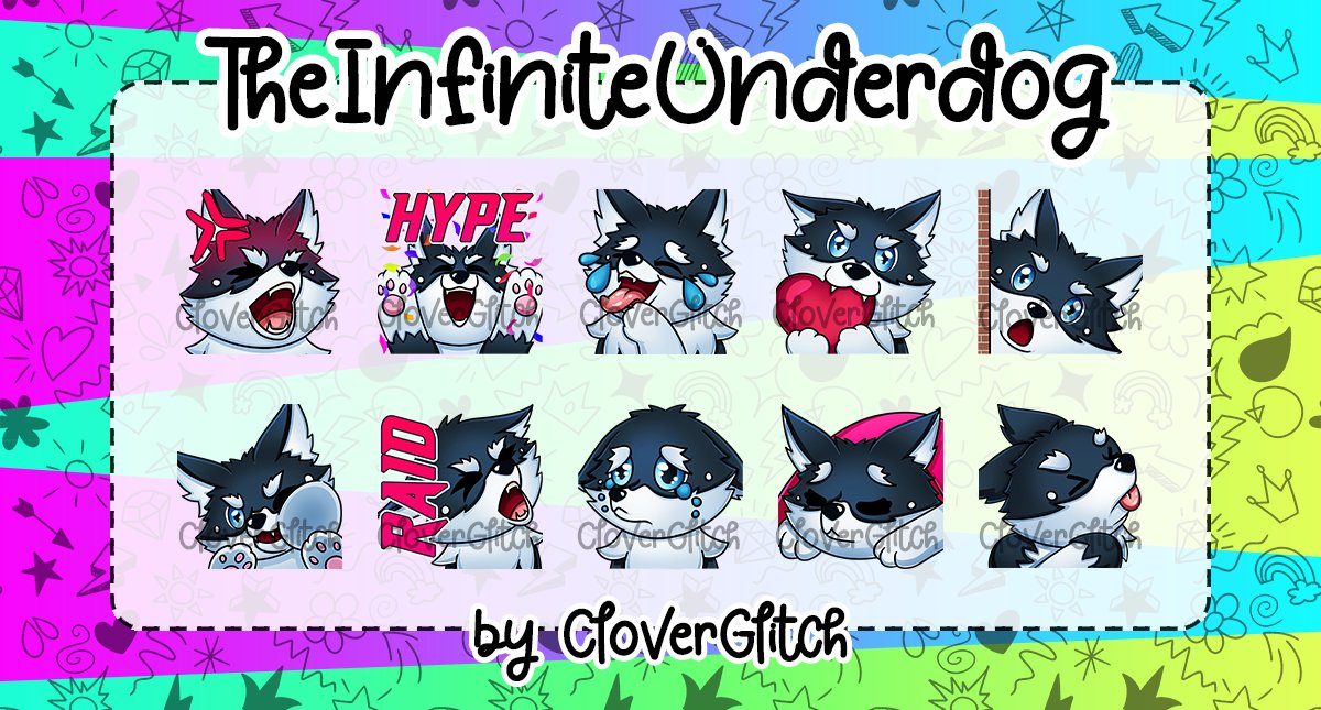 CloverGlitch's tweet photo. This has taken a while to finish but I had so much fun drawing this streamer set for TheInfiniteUnderdog!

We got:
-Logo
-Emotes
-Panels
-Sub Alert
-Layouts (not shown)
-Banner (not shown)

Go see everything in action on:
https://t.co/GO8iKgEX5q

Thank you so much!

💜💜💜 https://t.co/Ba2J03gv7h