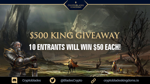 👑CryptoBlades Kingdoms Giveaway👑

🏰We are officially on the road to #CBK! ARE YOU READY!?

💥Giveaway: giv.gg/kinggiveaway

🙌10 Winners
💰$50 #KING Each
📲Follow each step for a higher chance to win!

🟢GO!

#CryptoBladesKingdoms #Crypto #PlayToEarn #Metaverse #GameFi