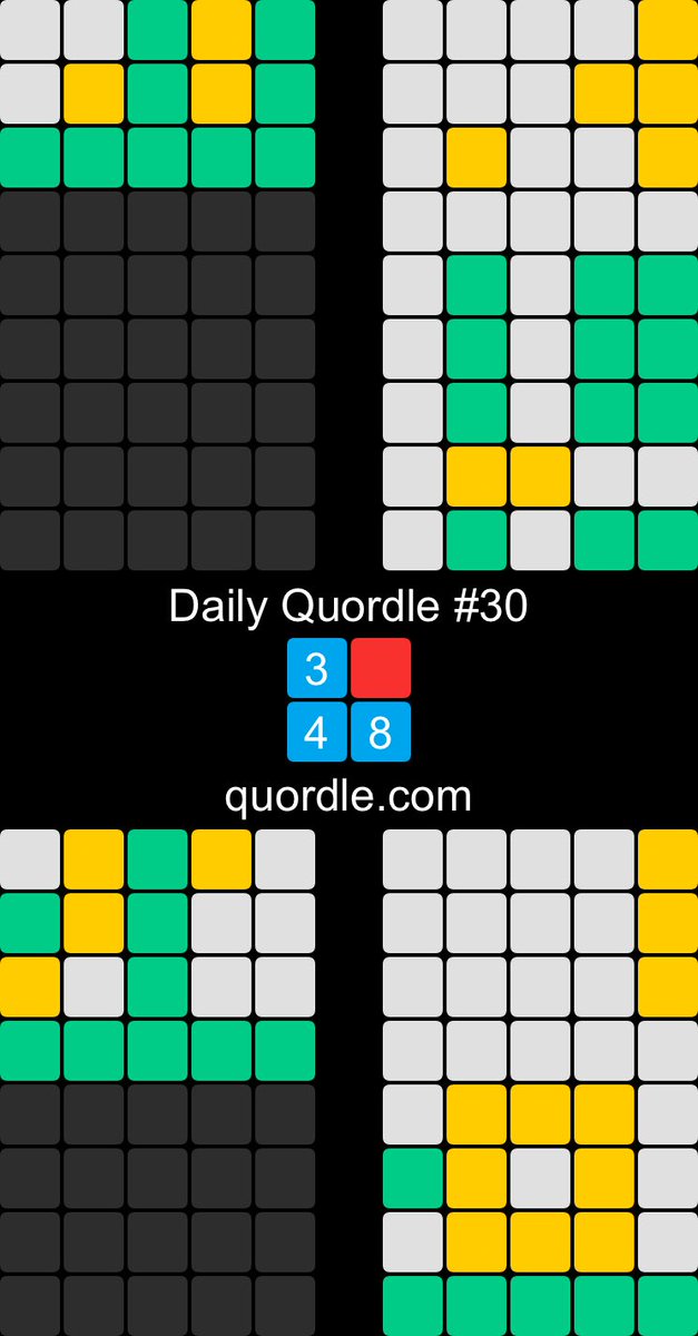Daily Quordle #30
3️⃣🟥
4️⃣8️⃣
I was off to a good start…