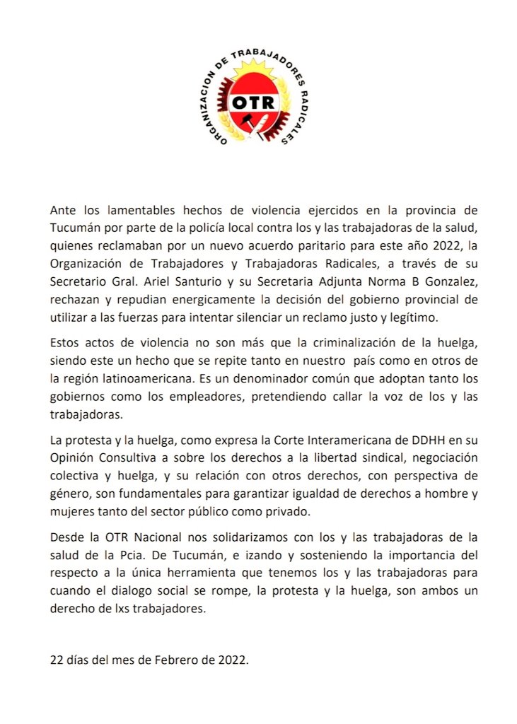 Secretaría De Prensa O.T.R NACIONAL (@prensaotr) on Twitter photo 