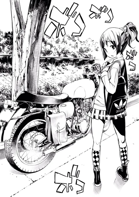 今日の過去絵はSR号です。
この頃のフェンダーはブルックランズのアルミフェンダーだったかな。

アルミフェンダーは振動でヒビが入っちゃうので…今はK&amp;Hのステンレスのロングフェンダーつけてます。
アルミのヤレ感好きなんですけどね。 