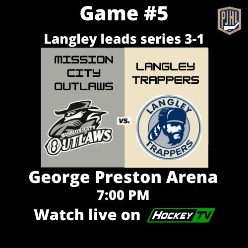 MissionOutlaws's tweet photo. LAWZ GAME DAY! After staving off elimination last night we look to stay alive again tonight at the George Preston Arena. 7pm. Game 5. @LangleyTrappers
🔉 https://t.co/S7XXsa22XG 
🖥 https://t.co/QUUHgaVLa5 (away audio) https://t.co/eXQRNJM9wT