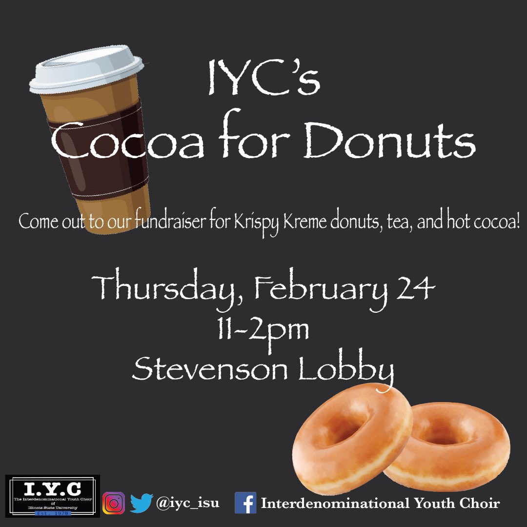 IYC_ISU's tweet photo. Come out to support IYC at our fundraiser tomorrow between 11-2pm in Stevenson Lobby! We will be selling Krispy Kreme donuts, tea, and hot cocoa. We would love to see you there! 💙 https://t.co/30UwwWvPmz
