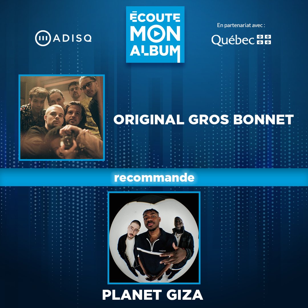 En route vers… #ÉcouteMonAlbum.
En attendant le lancement, découvrez le coup de cœur de <a href="/OGBonnet/">Original Gros Bonnet</a> : <a href="/PlanetGiza/">The Sky is Recording Me…</a>. 💙

À découvrir sur #PalmarèsADISQ 👉  palmaresadisq.ca/fr/artiste/pla…

#CultureQc
<a href="/MCCQuebec/">Culture Québec</a>