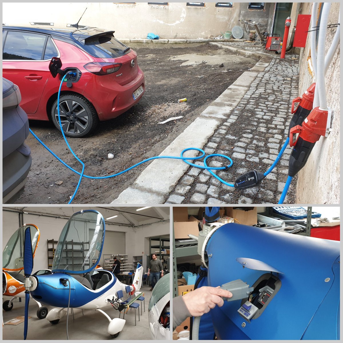 TechnetCZ's tweet photo. Venku se nabíjí elektromobily, uvnitř nabíjí (a vyvíjí a vyrábí) elektrolety. Natočit podcast a nafotit reportáž jsme k českému výrobci elektrických letadel @PureFlightS přijeli s adekvátním pohonem. Teď už vše jen sestříhat a napsat. https://t.co/1Zksg6v9lZ