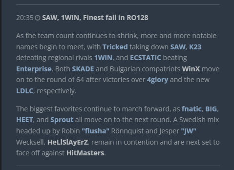 It was a nice run.
We appreciate a chance to play on one server with legends like <a href="/flusha/">Robin Rönnquist</a> &amp; <a href="/JW1/">Jesper Wecksell</a>.

Time to prepare for the next qual.
See you there! ⚡️
#HitTheMaster