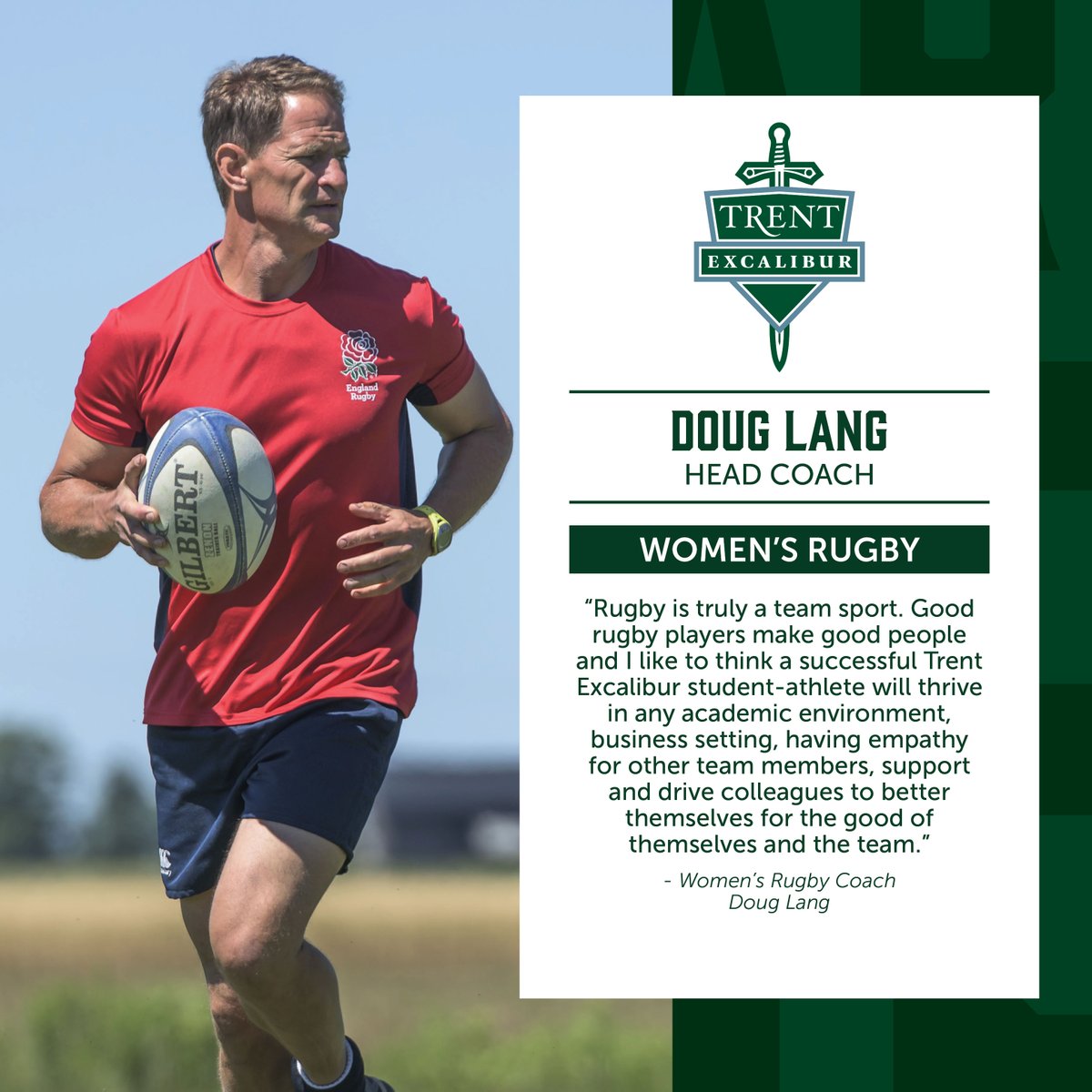 TrentExcalibur's tweet photo. Trent Athletics is excited to welcome Doug Lang as our new Excalibur Women's Rugby (@TrentURugby) Head Coach! 🏉

READ: https://t.co/PvjByJOBoI 

#1EX #1Excalibur https://t.co/0lmjqMtzhA