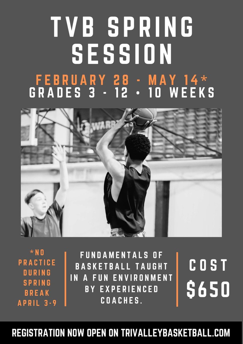 REGISTRATION NOW OPEN!!! 

trivalleybasketball.com 🏀