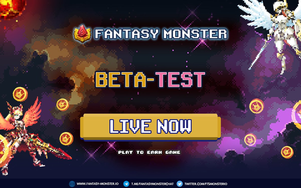 🎊BETA-TEST LIVE NOW🎊
🌐 PLAY NOW: fantasy-monster.io

✅Network bsc testnet is required to play beta test.

👨‍✈️ Telegram Group: t.me/ftschatofficial
💬 Twitter: x.com/ftsmonsterio
📝 Medium: whitepaper.fantasy-monster.io
🎧 Discord: discord.com/invite/b3dFjsP…