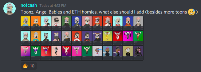 Support the homies whenever you can, that's rule 1 - 
@AngelBabyHitSqd @EthHomies @EvijanJohn @fettuccineNFT 

Got you covered boys - Toons Discord