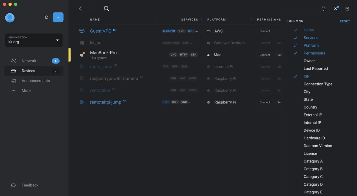 remote_it's tweet photo. We've made improvements to our Device List! With our new column layout, you can go in and select what information you see for each device, anytime!
#connectivityascode #uidesign #IT #devops #developers #security https://t.co/vDE1DpgKl9