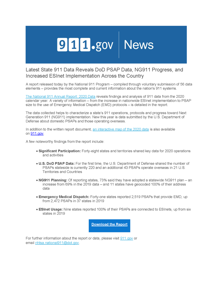 Latest State 911 Data Reveals DoD PSAP Data, NG911 Progress, and Increased ESInet Implementation Across the Country #NG911