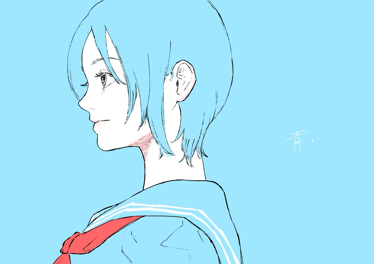 1girl solo short hair simple background profile sailor collar red neckerchief  illustration images