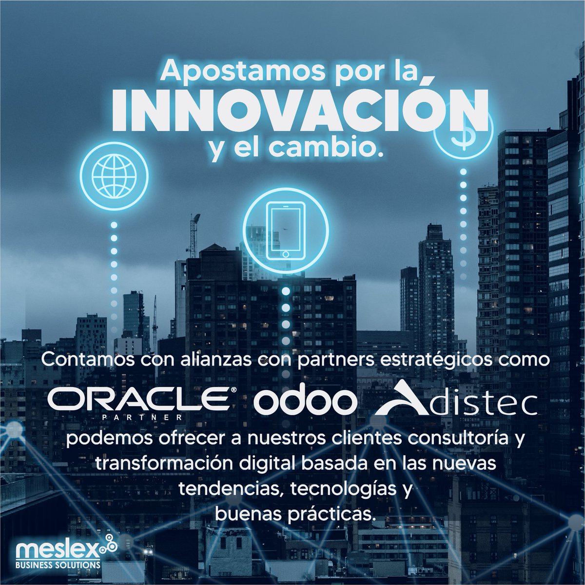 meslexbs's tweet photo. Gracias a nuestras alianzas con partners estratégicos como: #Oracle #Odoo #Adistec #Microsoft que lideran negocios de gran aceptación y amplio despliegue en los negocios, podemos ofrecer a nuestros clientes consultoría y transformación digital basada en las nuevas tendencias. https://t.co/cG1h3Df4yf