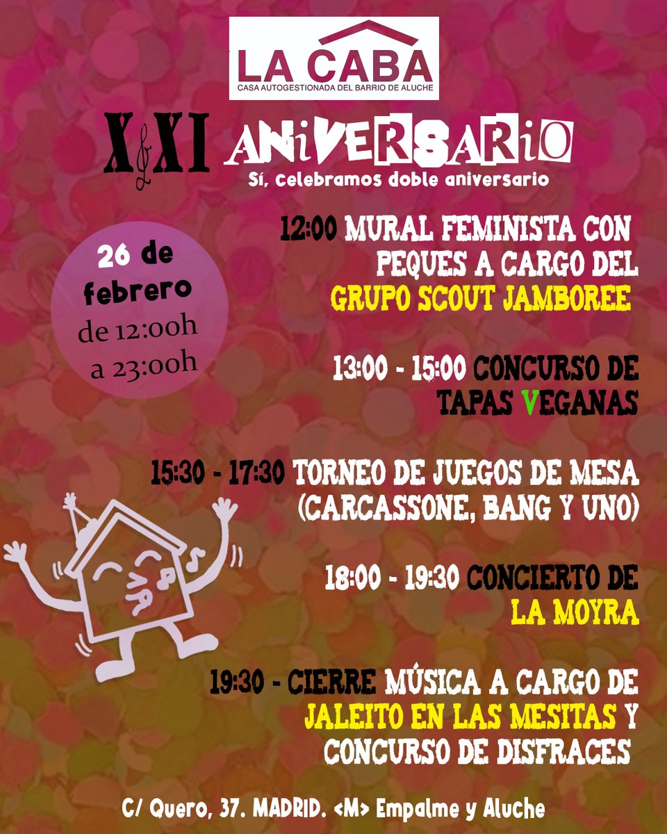 lacabaluche's tweet photo. OJO con el cartel del sábado!😊
Vamos a celebrar el aniversario de La CABA con una batería de actividades que no olvidarás. 😱 https://t.co/Az0bRRnWIE