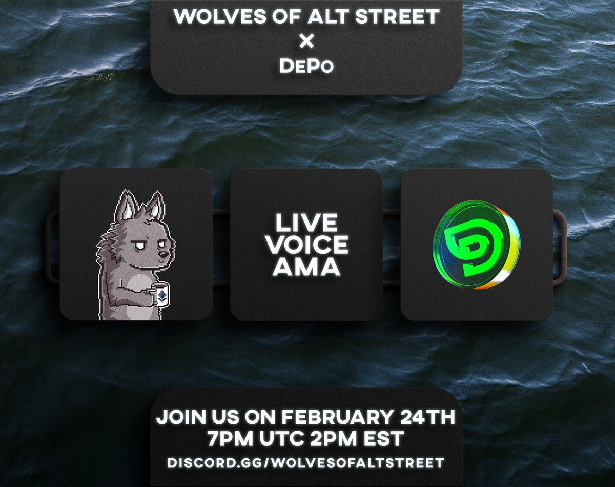 WolvesAltStreet's tweet image. 🚀Live Voice AMA with @DePo_io 

Are you ready for Round 2?

🗓️February 24th
⌛️7 PM UTC
🐺discord.gg/wolvesofaltstr…

🔥Catch some $DEPO airdrops during the live show!
🦈See you tmrw!
#DepoArmy