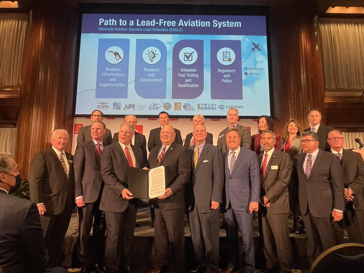 AAAECEO's tweet photo. Great to kick-off the EAGLE Initiative, leading to a lead-free avgas future with FAA Administrator Steve Dickson, GAMA President Pete Bunce and a number of my fellow association CEOs today at the National Press Club. https://t.co/8mgHJeUutr