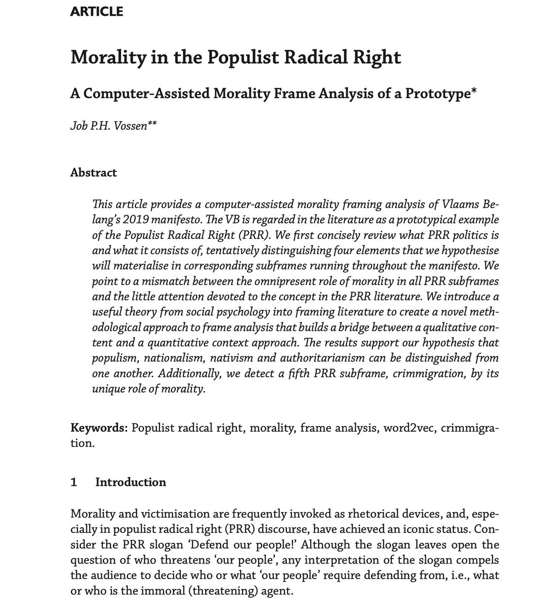 JobVossen's tweet photo. 🧨 Happy to announce that my first-ever accepted manuscript is single-authored and published online @PolLowCountries ➡️ https://t.co/PnAah6OuFo. 
The preprint of 'Morality in the Populist Radical Right' ✊ is accessible from my Researchgate profile ➡️ https://t.co/6eZiJ7mbaU. 1/2 https://t.co/MsHyi5kfN7