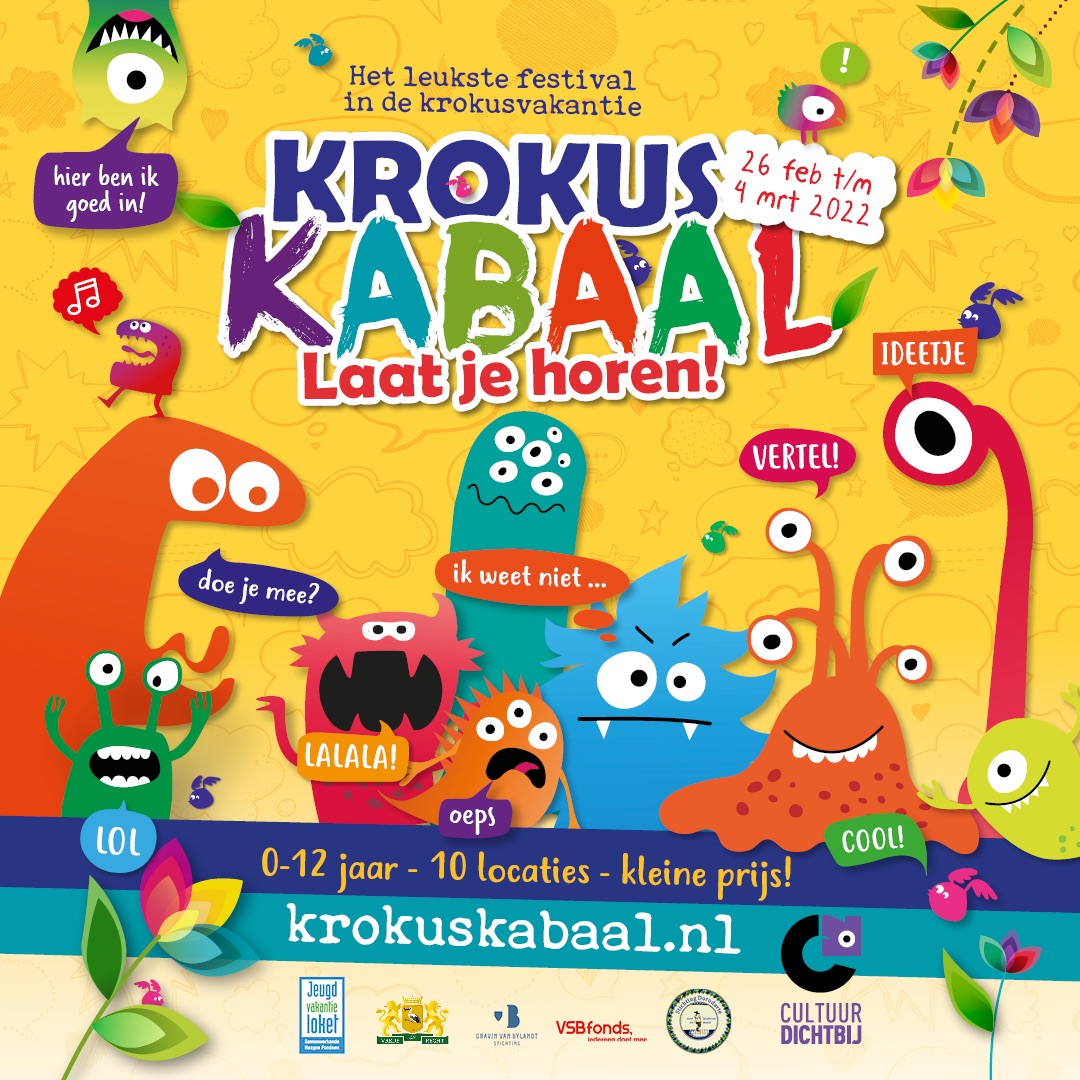 Niemand hoeft zich te vervelen in de #voorjaarsvakantie 🥳
Want het is #KrokusKabaal, een vrolijk #cultureel #festival vol #kinder #theater- en #kunst! dus denk, ontdek en DOE MEE bij de 8 cultuurankers van Den Haag. Klik hier voor het volledige programma: cultuurdichtbij.nl/nl/home