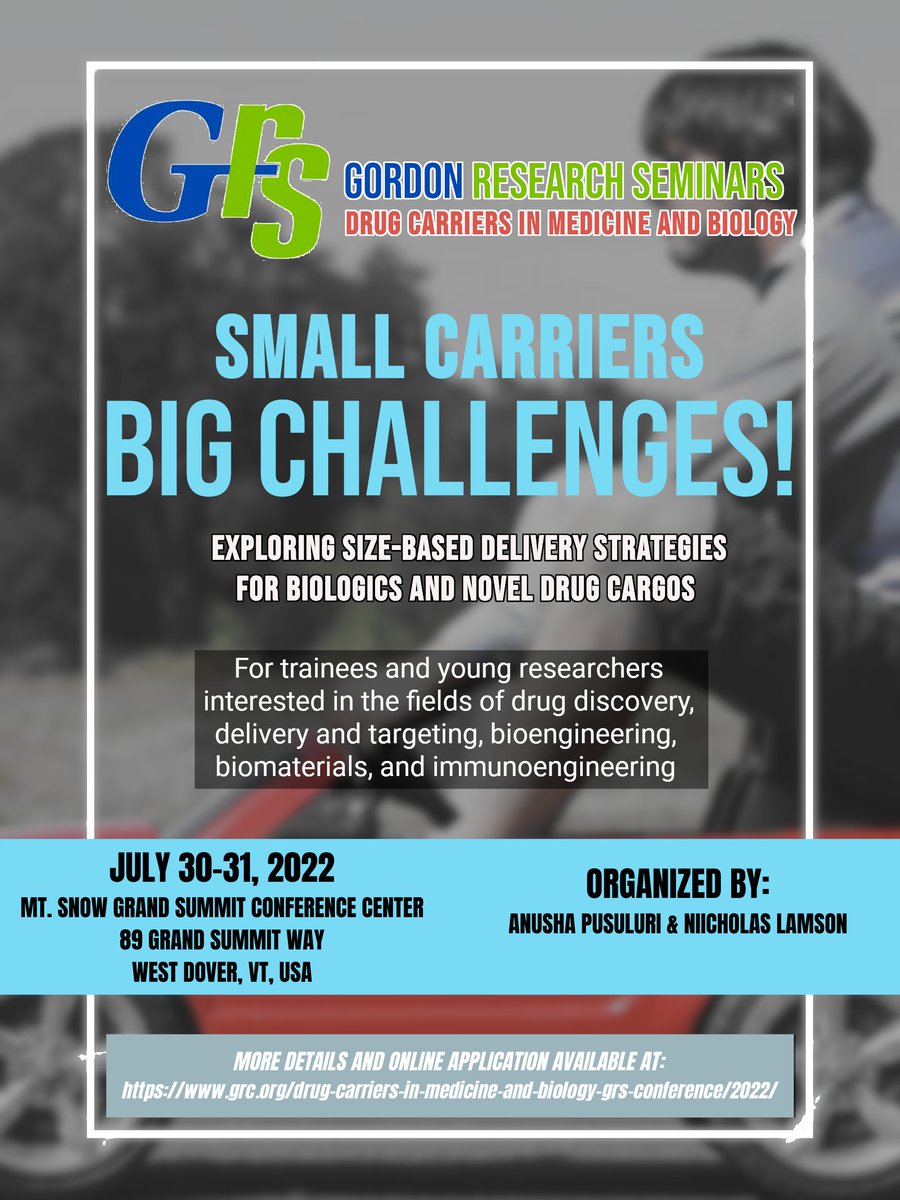 Nick Lamson (@nick_lamson) on Twitter photo Are you a trainee with a passion for Drug Delivery Science? Applications are open for the July 2022 GRS on Drug Carriers in Medicine and Biology.
Act soon: Abstract review will begin in early April!
grc.org/drug-carriers-…
<a href="/AnushaPusuluri/">Anusha Pusuluri</a> Are you a trainee with a passion for Drug Delivery Science? Applications are open for the July 2022 GRS on Drug Carriers in Medicine and Biology.
Act soon: Abstract review will begin in early April!
grc.org/drug-carriers-…
<a href="/AnushaPusuluri/">Anusha Pusuluri</a>