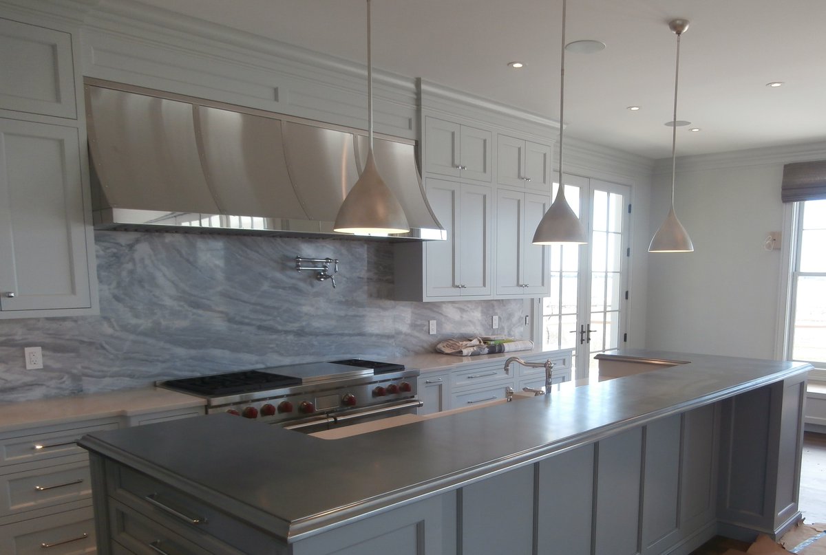 Zinc Island top with a fancy decorative edge. #custom #custommade #zinc #zinccounter #zincisland #zincfurniture #zinckitchen #kitchendesign #interiordesign #interiorarchitecture