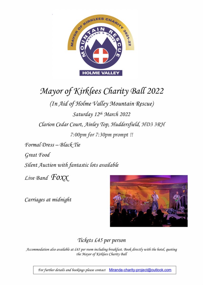 Updated booking info for the <a href="/HVMRT/">Holme Valley MRT</a> fundraiser from <a href="/KirkleesMayor/">Mayor of Kirklees 2025-26</a>. Please RT, thank you.