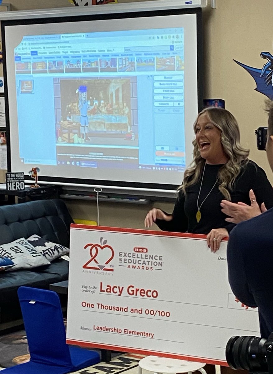 NISDGTAA's tweet photo. Congratulations ⁦@lacygreco3⁩, GT Specialist at ⁦@NISDLeonSprings⁩ on earning an H‑E‑B Excellence in Education Award! ⭐️ ⁦@HEB⁩ ⁦@NISD⁩ #NISDReunited https://t.co/67SEvqmcYG