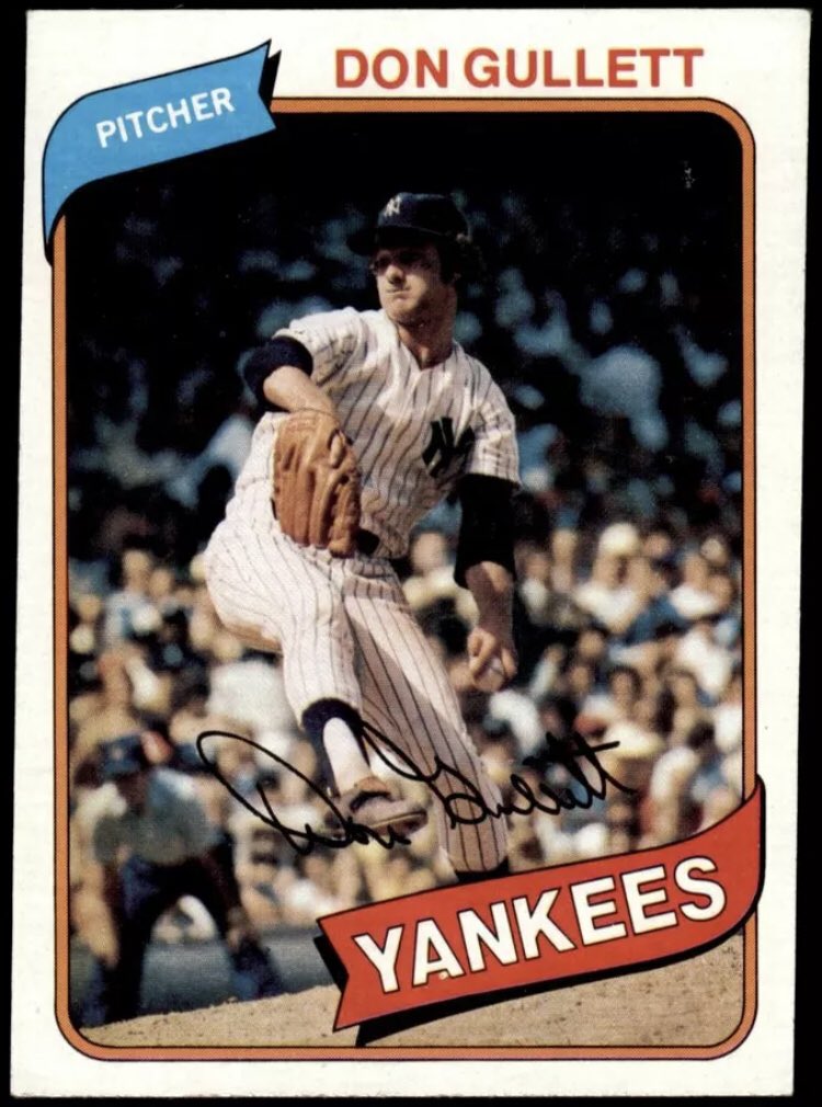 CardboardHistry's tweet photo. I often lament #Topps’ lack of #CareerCapper cards. Why not a ‘64 Musial, ‘72 Banks, ‘74 Mays, ‘77 Aaron or ‘80 Munson w/ final career stat line? Uncertainty due to injury provides rare exception. Got this #Yankees lefty 2 cards after his final MLB pitch in ‘78 & #TheBird an ‘81. https://t.co/fmSoFE7rkb