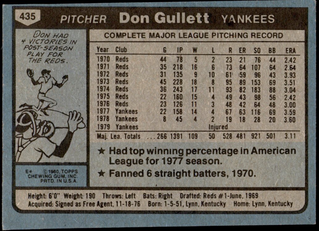 CardboardHistry's tweet photo. I often lament #Topps’ lack of #CareerCapper cards. Why not a ‘64 Musial, ‘72 Banks, ‘74 Mays, ‘77 Aaron or ‘80 Munson w/ final career stat line? Uncertainty due to injury provides rare exception. Got this #Yankees lefty 2 cards after his final MLB pitch in ‘78 & #TheBird an ‘81. https://t.co/fmSoFE7rkb
