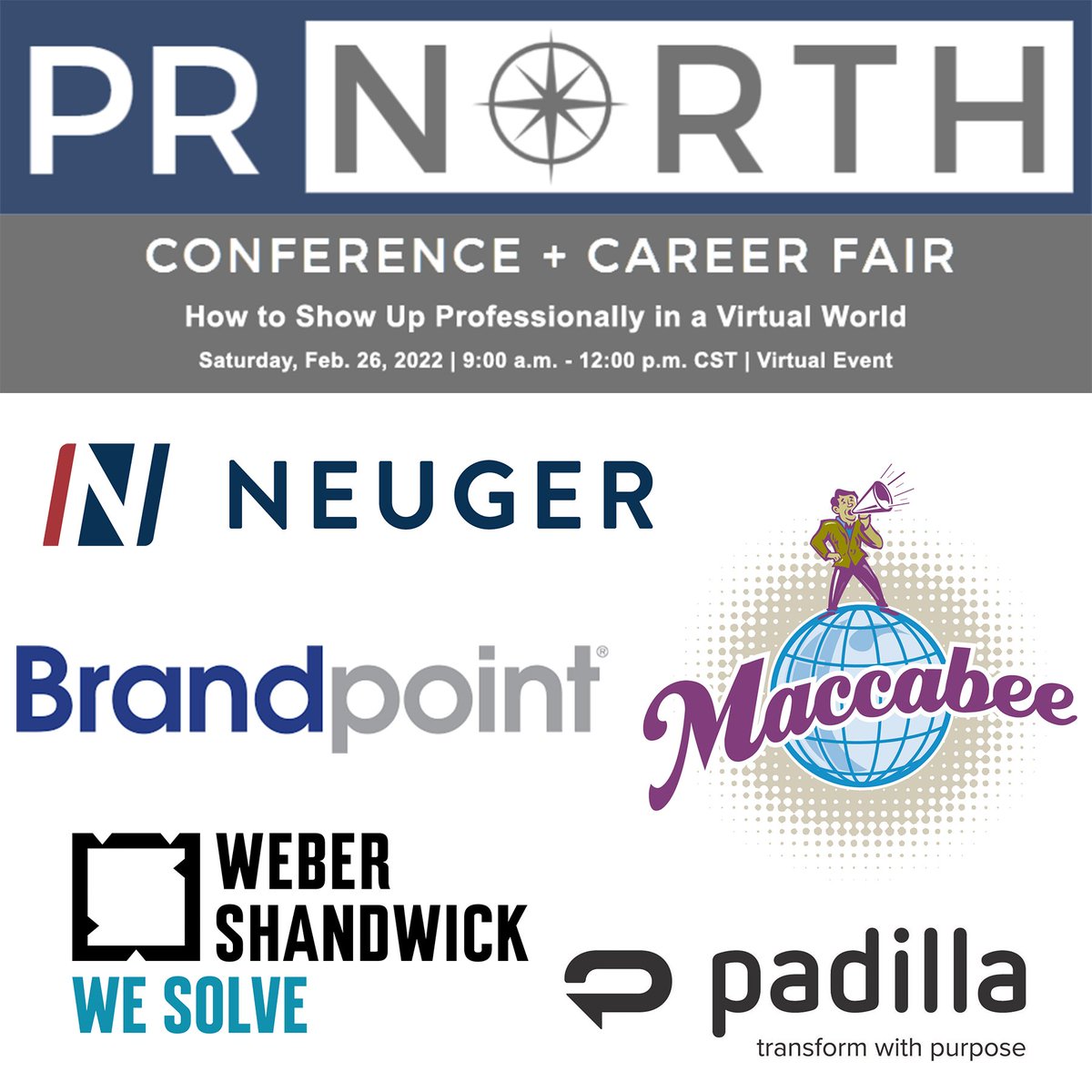 MinnesotaPRSA's tweet photo. Join our virtual job fair @ #PRNorth this Saturday to network w/ PR professionals from the Twin Cities! This year, you’ll get the chance to connect w/ professionals from orgs like @neugerteam, @maccabeepr, @WSmpls, @Padilla_Comm & @brandpointco. Register: https://t.co/3KAZp40p1c https://t.co/OjUIcJCpmi
