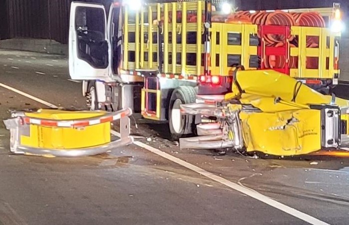 Here's why TMAs (Truck Mounted Attenuators) are essential. Extending from the back of a truck, a TMA absorbs the impact of a high-speed crash. Last night, this one saved an #I77 Express worker from serious injury. Always Safe, Always Ready! #highwaysafety #workersafety