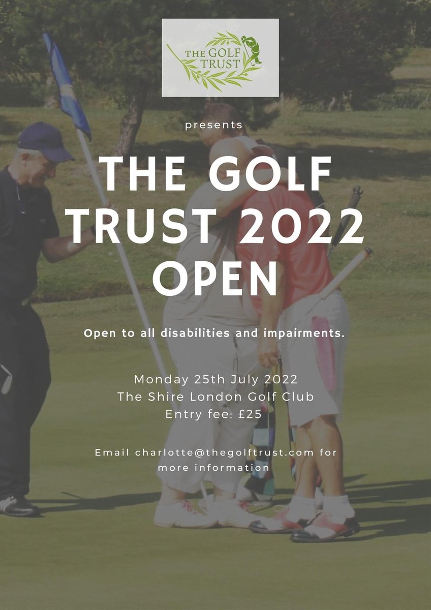 TheGolfTrust's tweet photo. We are so excited to share after a Covid-enforced break we’ll be welcoming golfers of all disabilities to The Shire London on Monday 25th July. A chance to come together,  and celebrate disability golf. There will be a competition for those with or without a handicap. DM for info https://t.co/8uaah3X8FS