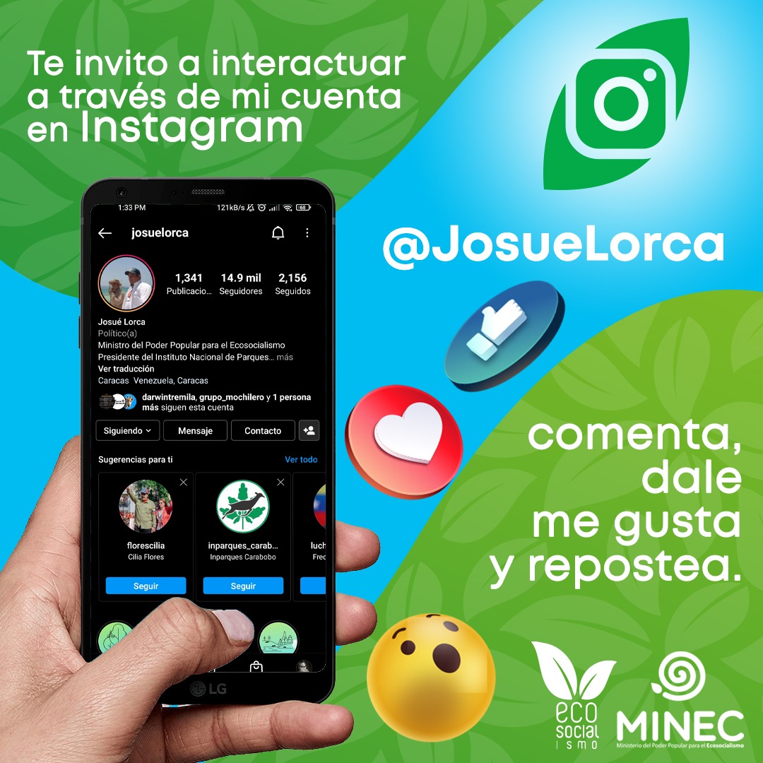 #JuntosHacemosMás || Conoce de cerca todo lo que nuestro ministro para el #Ecosocialismo trae para ti,📲 síguelo y participa a través de #Instagram <a href="/JosueLorca/">Josué Lorca</a> , déjanos saber que es lo que piensas con un Like y un Comentario

¡Juntos seguiremos construyendo la Venezuela verde💚!