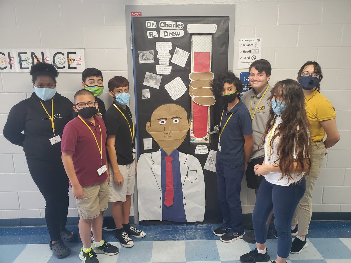 MAMatusz's tweet photo. Dr. Charles Drew, "Father of Blood Banks"...GGM Black History Month door decorating contest. My 7th graders celebrating this black scientist in history and acknowledging his contributions to progress and equality. @GGM_SOARS #sciencerocks @CollierScience https://t.co/ogwITyluMT