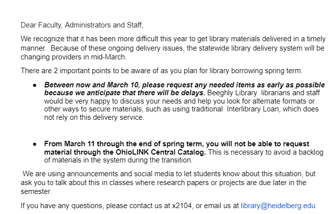 Announcement on upcoming changes to materials delivery services!