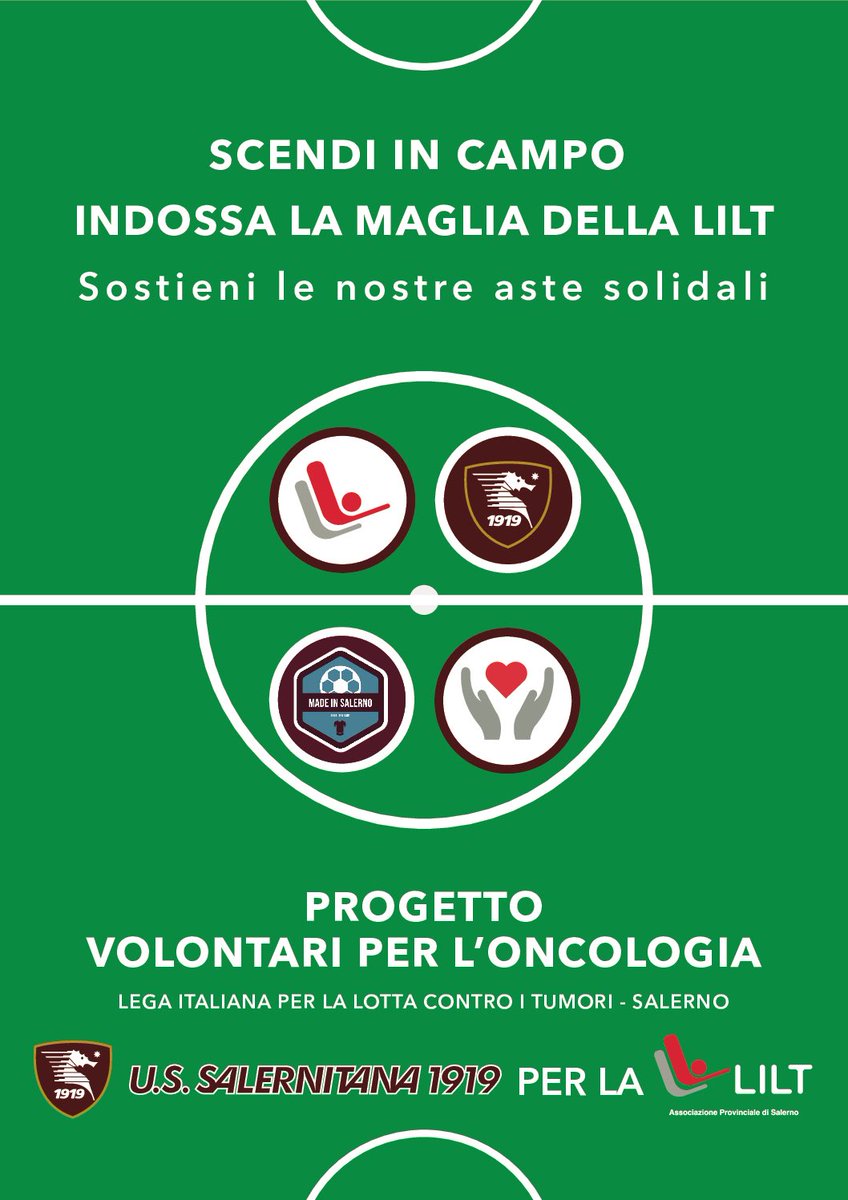 🇱🇻 L’U.S. Salernitana 1919 è al fianco dell’associazione LILT Salerno nell’iniziativa “Volontari per l’Oncologia”.

All’asta cinque maglie granata indossate durante l’ultima gara di campionato Salernitana – Milan nel gruppo Facebook “Aste italiane made in Salerno“.