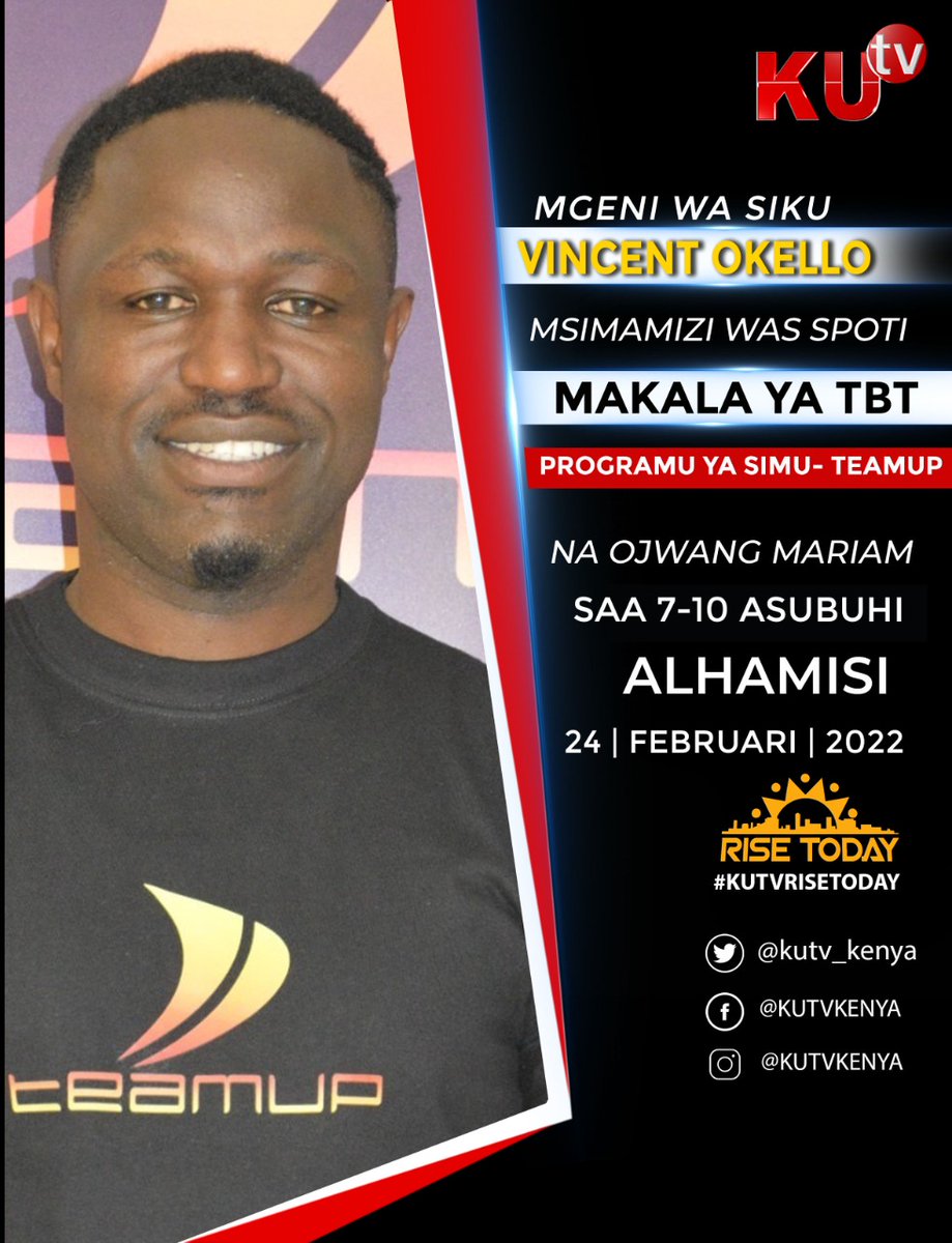 TeamUpKenya's tweet photo. Join us tomorrow morning from 7-10 am on the 'Makala ya Tbt'  show on @kutv_kenya to learn more about TeamUp app. https://t.co/cPQJL6Z0rL