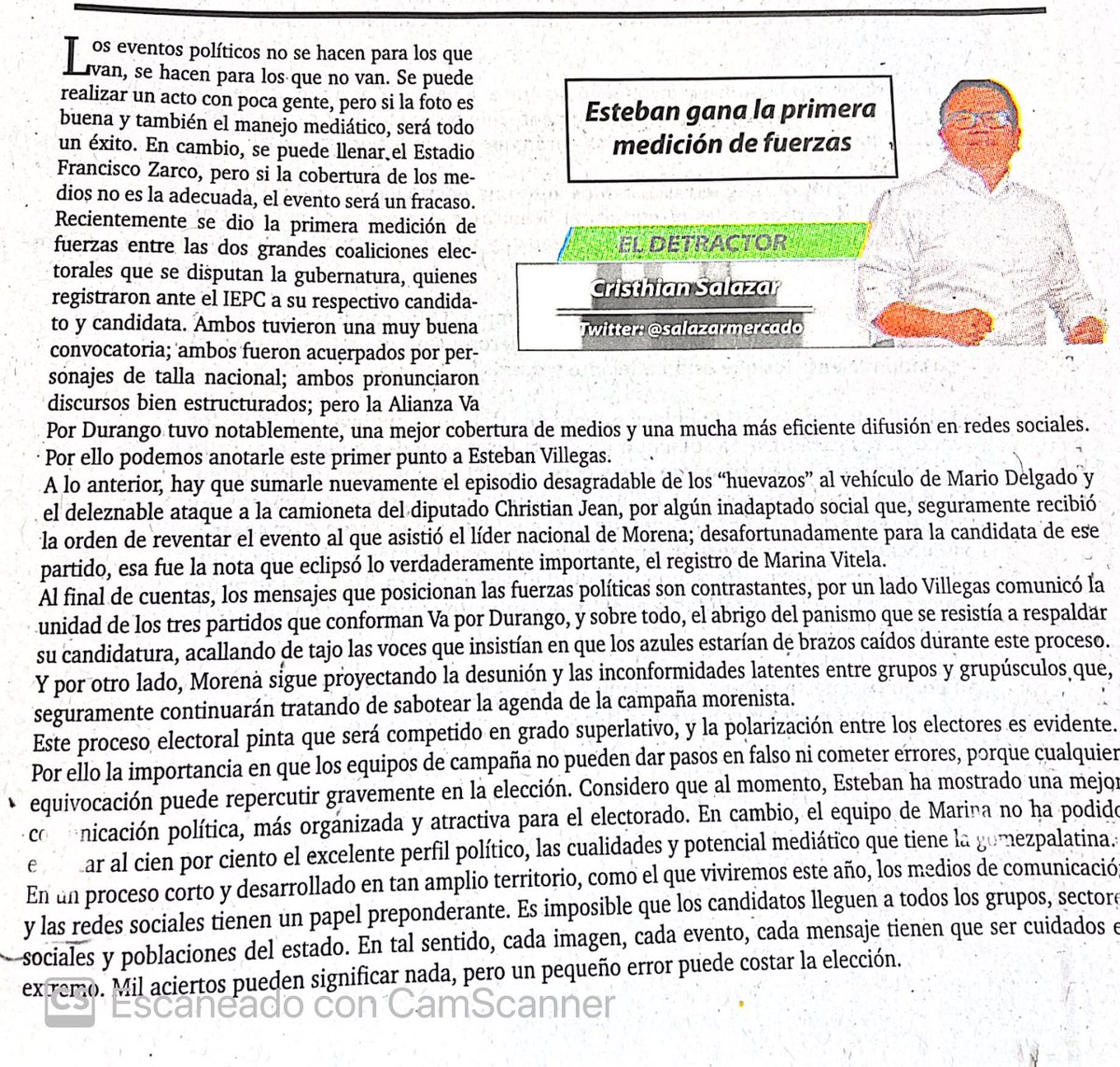 salazarmercado's tweet photo. En este proceso mil aciertos pueden significar nada, pero un pequeño error puede costar la elección. 

Este y otros temas en mi columna de hoy publicada en el @OraleQChiquito  titulada “Esteban gana la primera medición de fuerzas”. 

https://t.co/RHovMjlUrx https://t.co/tPwg0ewxL5