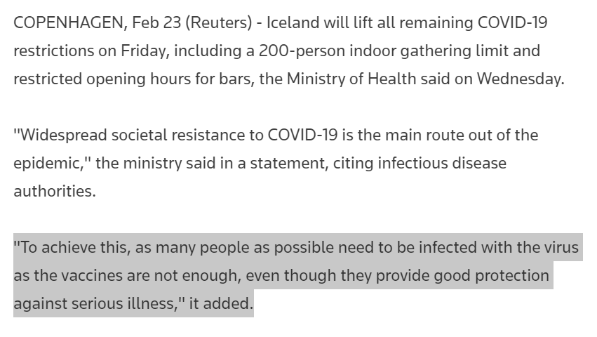 davidafish's tweet photo. Despite (or because of?) fairly high Omicron case levels, many countries now lifting most all Covid restrictions.  Did Iceland just disclose the underpinning reason for this? = let it rip

https://t.co/ehUPzyVr20 https://t.co/F5VZQhLPNL