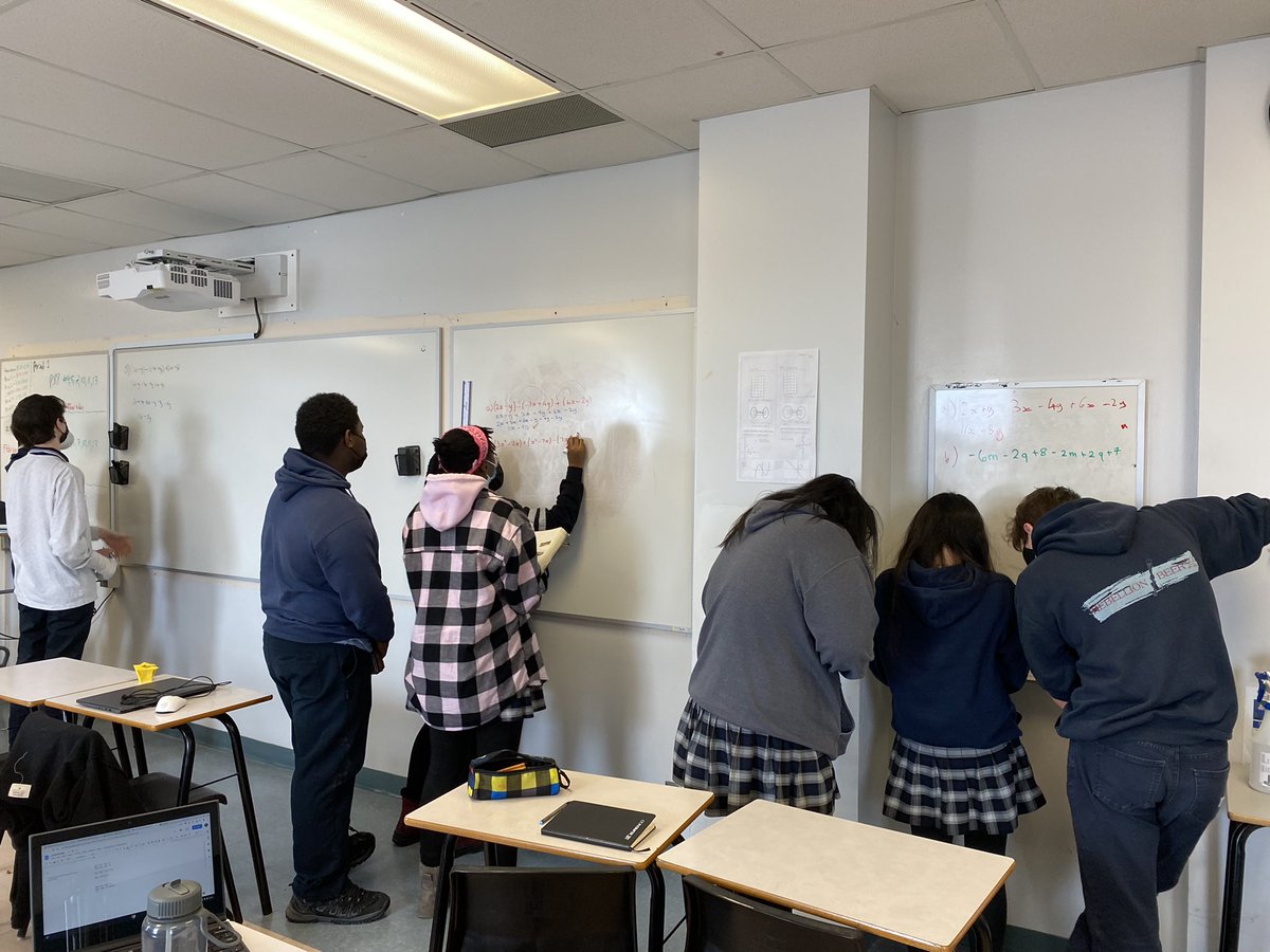 MrCurley3's tweet photo. Snow day generally means fewer students, so it’s much less crowded to do math in the whiteboards!
Great opportunity for collaboration and discussing their work.
#onted #grade11math #math #VNPLS #whymac https://t.co/79kJsrIdRN