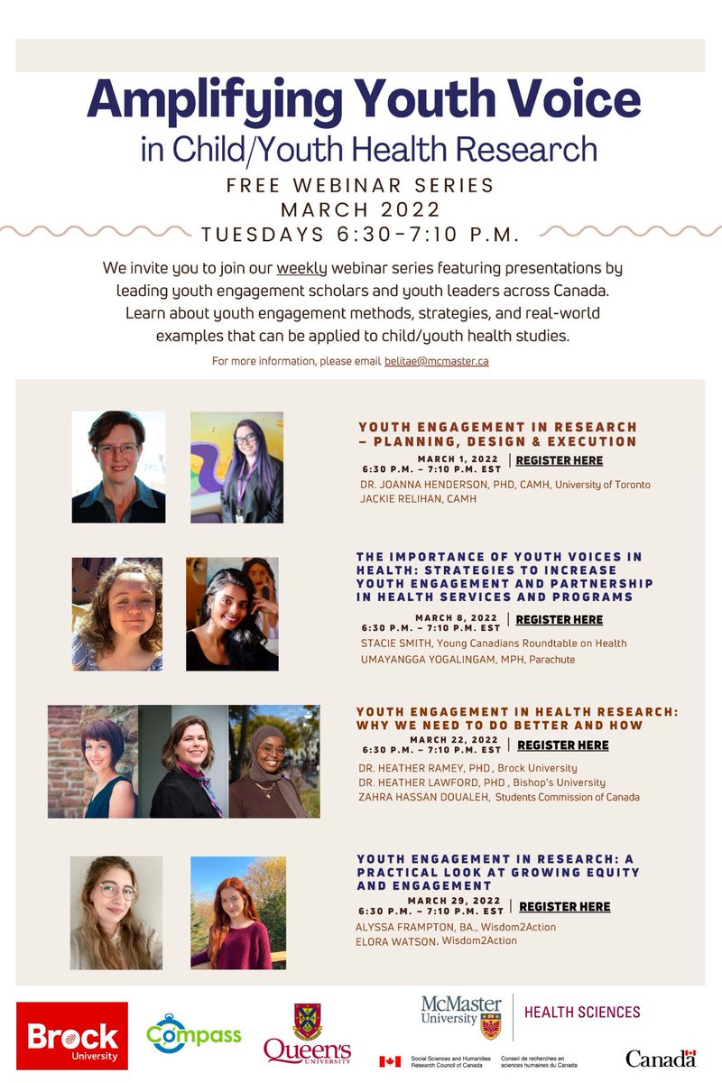 Join Elora Watson &amp; I on March 29th, 6:30-7:10pm ET  for our webinar focused on equitable, meaningful and sustainable youth engagement in health research. You can register here: shorturl.at/fopGM / I encourage you to also check out the other great sessions in this series.