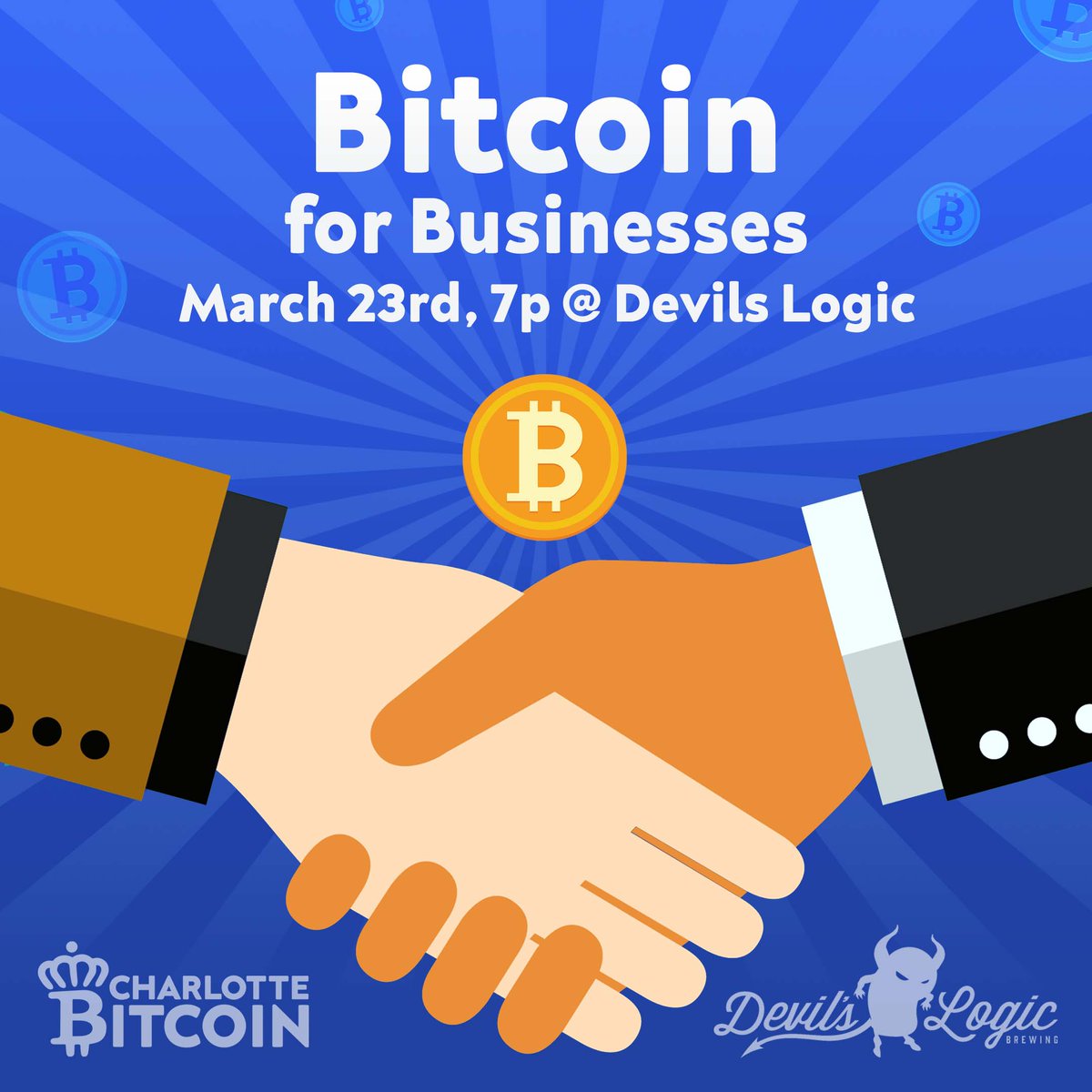 Bitcoin_CLT's tweet photo. Join us March 23rd @DevilsLogicBeer 7pm to learn how you can accept Bitcoin at your local business. Our goal is to make Charlotte a Bitcoin friendly city! All are welcome to join!

#Bitcoin #bitcoincharlotte #HODLgang https://t.co/FyzM8G23Xt