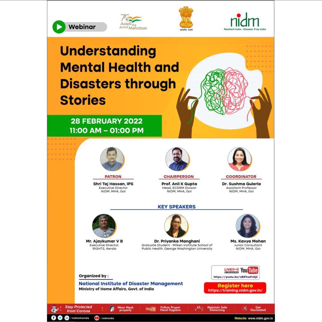primanghani's tweet photo. What is Mental Health ? How does a Disaster impact an individual’s mental health ? Come join us on February 28th 2022 at 11am IST to understand mental health in the context of disasters. 
Live Stream Link : https://t.co/9mSOZ2z9OB https://t.co/MKe4ZSQgOV