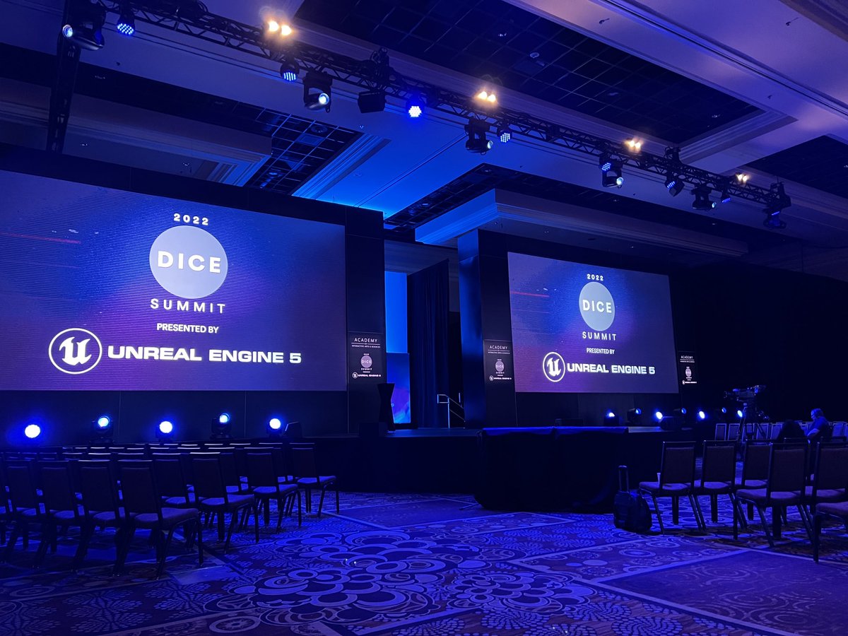 Getting ready for #DICE2022 opening by 
 ⁦<a href="/megganpez/">Meggan Scavio</a>⁩ . About 500 people at the event. The ⁦<a href="/DelanoVegas/">Delano Las Vegas</a>⁩ was packed last night with games veterans and legends.