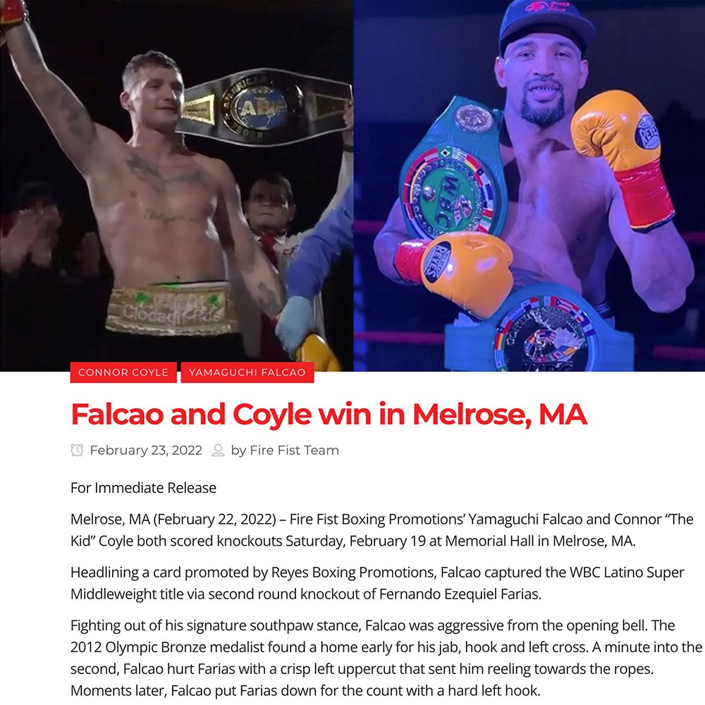 FireFistBoxing's tweet photo. Falcao and Coyle win in Melrose, MA
➡️ https://t.co/eFb4H6aN9E
🔥️👊🥊 🏆
.
#boxing #firefistboxing #boxeo #tampaboxing https://t.co/QwQy6zDpGS